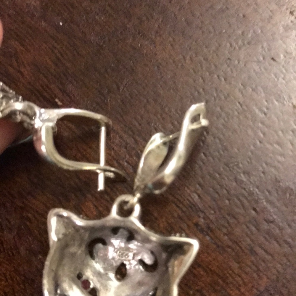 Sterling Silver Hematite Ruby Cheetah Earrings - image 3